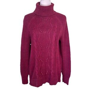 Gap Women's Burgundy Cable Knit Turtleneck Chunky Sweater Cozy Winter Cabin Sm